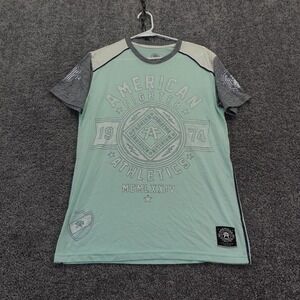 American Fighter T Shirt Mens Medium Green Blue Athletics Graphic Short Sleeve